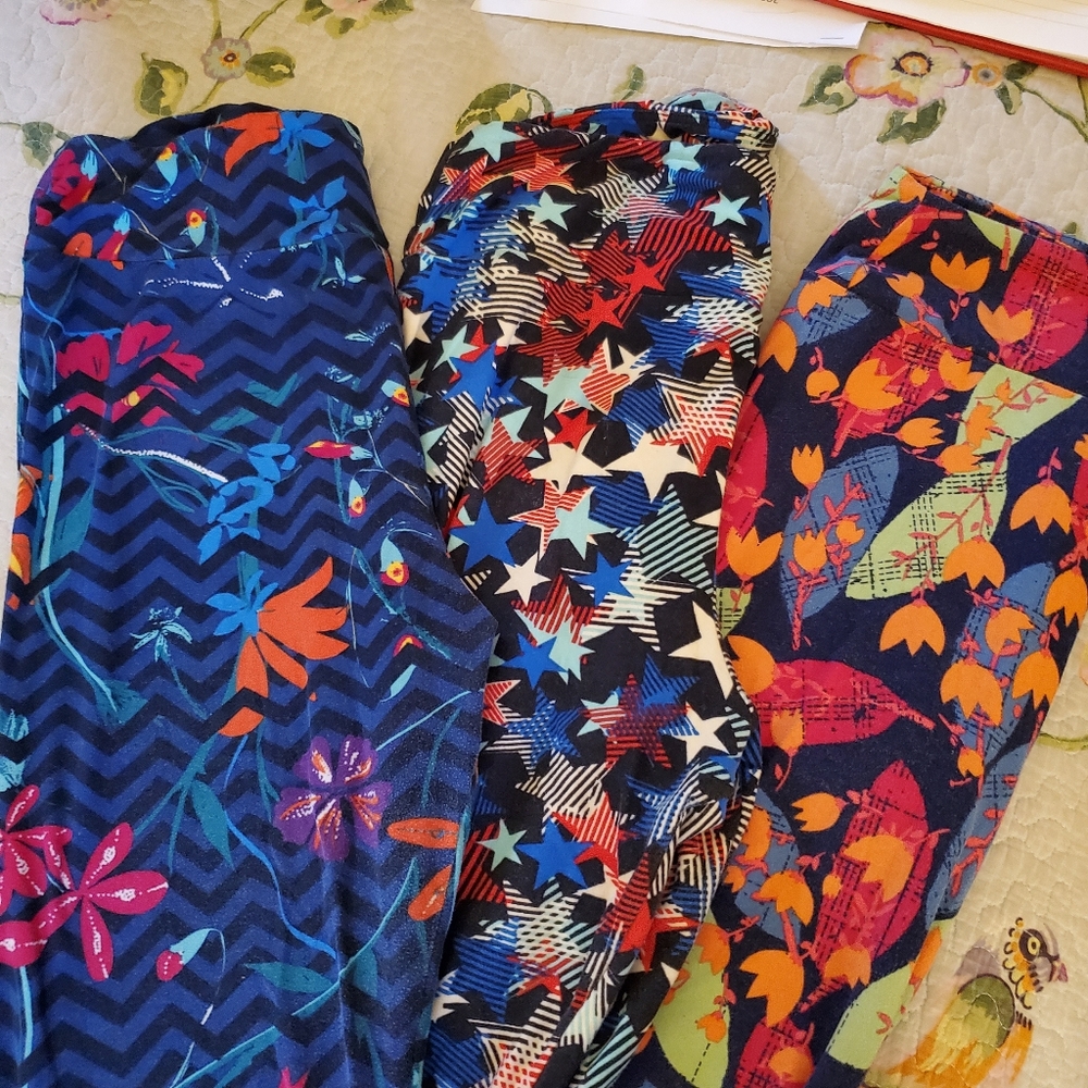 Bundle of three colorful Lularoe Leggings